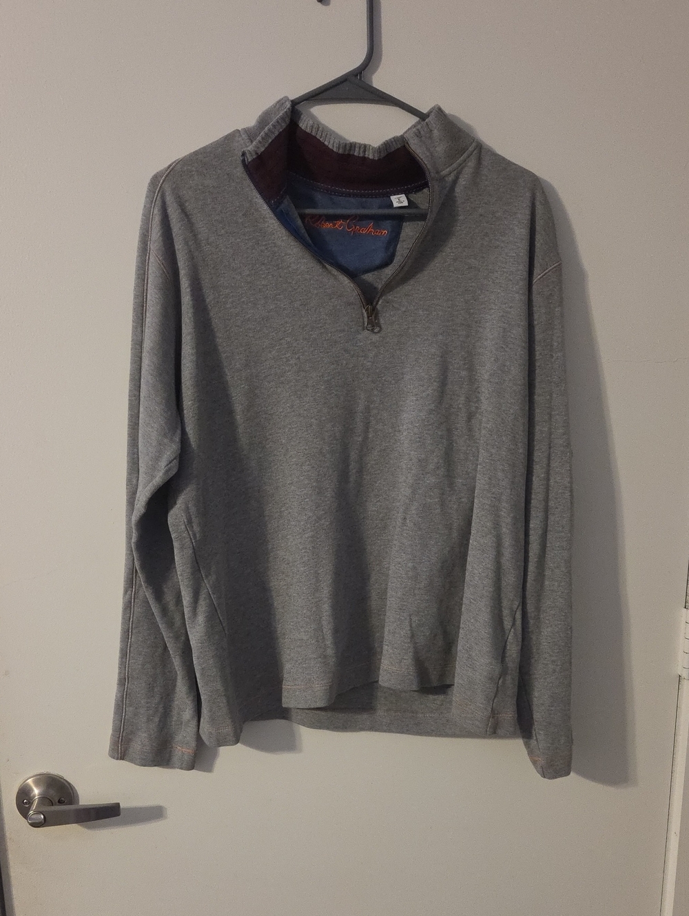Robert Graham Men's Gray Quarter-Zip Sweater with Contrast Collar